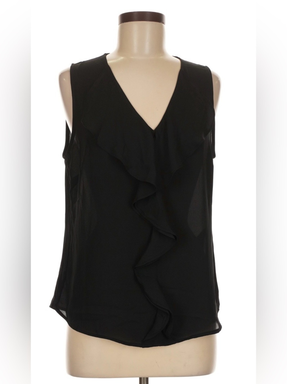 White House Black Market, XL, Cascading Ruffle V-Neck Sleeveless Blouse, Black